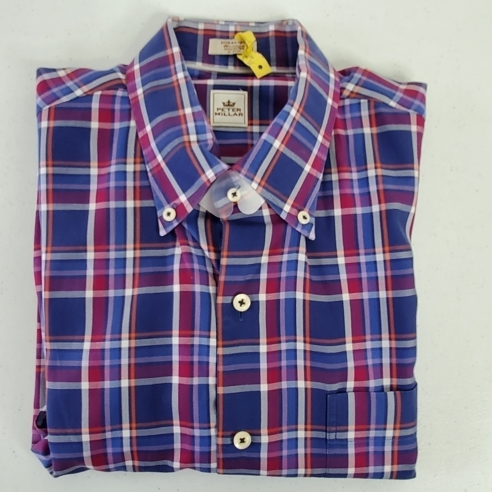 Peter Millar Cotton Button Down Shirt Size XL Plaid Long‎ Sleeve Casual - Picture 2 of 14